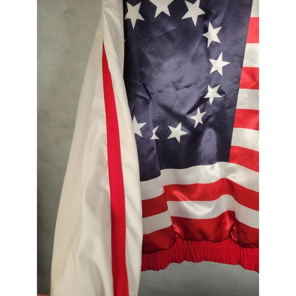 VTG USA Flag Satin Bomber Jacket Mens MEDIUM LARGE Kim Baker Design White - Picture 9 of 12